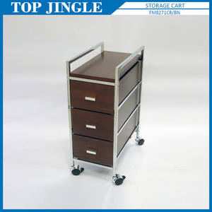 รถเข็นเก็บของพลาสติกสีไม้มีลิ้นชักสำหรับใช้ในบ้าน - Product Image 1