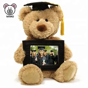 European Norm Stuffed Animal Plush Graduation Teddy Bear With Hat OEM Custom Kids Cartoon Soft Toy Plush Teddy Bear Photo Frame