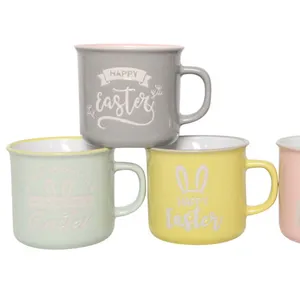 HG86-247 high quality emaille tasse promotional ceramic cup for easter goods 10OZ printed custom enamel mug with Easter decal