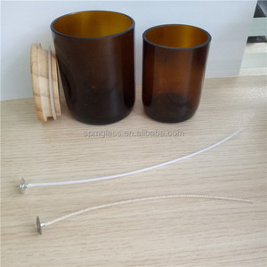 Hàng Mã hổ phách tay cắt nến thủy tinh <span class=keywords><strong>Jar</strong></span> từ cắt chai rượu vang với nắp bằng gỗ - Product Image 6