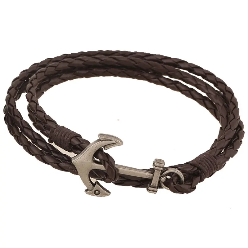 2019 PU Leather Bracelet Handmade Braid Bracelet With Metal Anchor Men Bracelet Jewelry