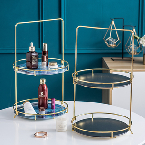 Khay Trang Trí Kim Loại 2 Tầng, Khay Đựng Đồ Trang Sức Bằng Nhựa Cẩm Thạch & Kim Loại Màu Vàng Hồng-Vòng Đeo Tay & Vòng Cổ Sắp Xếp Trang Sức - Product Image 1