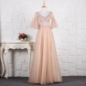V 넥 A 라인 핑크/그레이 Tulle 여성 이브닝 드레스 2019 새로운 저렴한 이브닝 드레스 가운