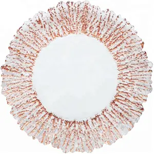 Embossed rose gold glass charger plate for wedding