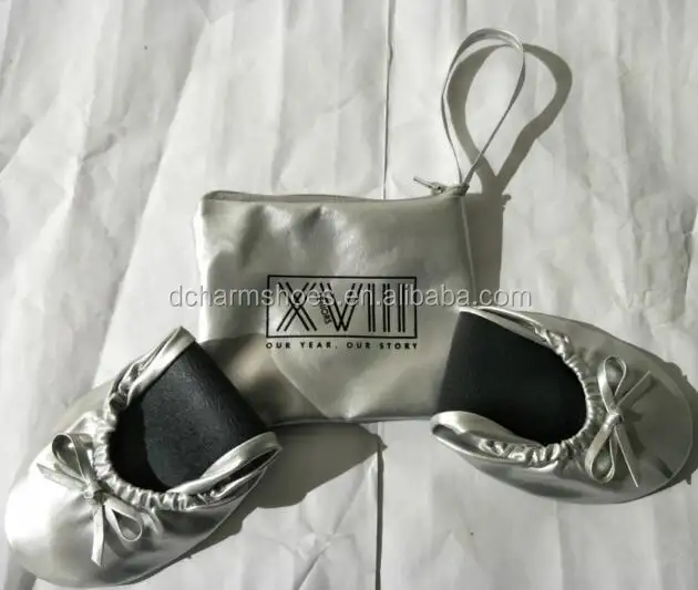 high quality wedding bailarinas plegables silver shoes for women
