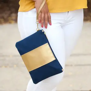 Bolsa de pulso feminina monograma em couro, bolsa carteira com pulseira para celular