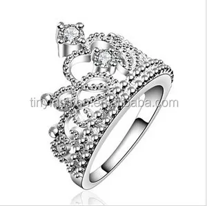 18k rhodium plated copper princess cut queen Crown engagement Tiara bridal ring