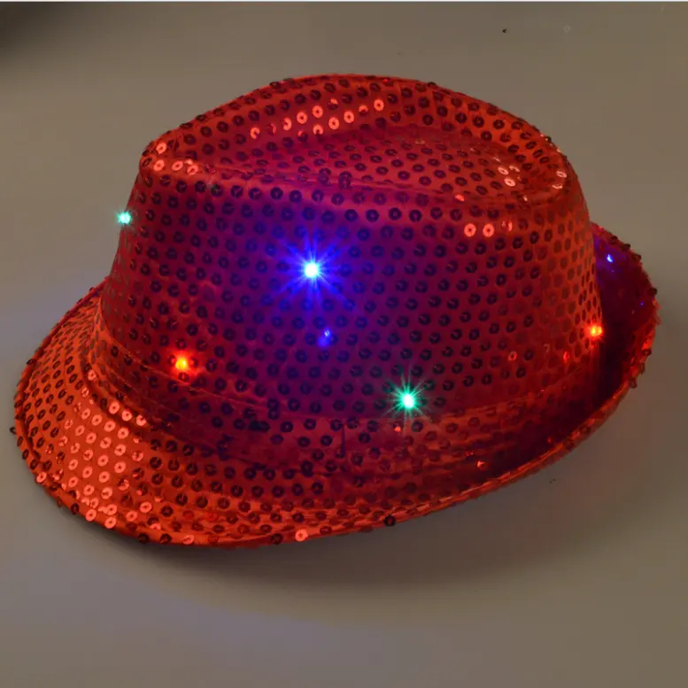 Prestazioni Lampeggiante Light up Cappello di Jazz LED Sequin Fedora Cap per ballare