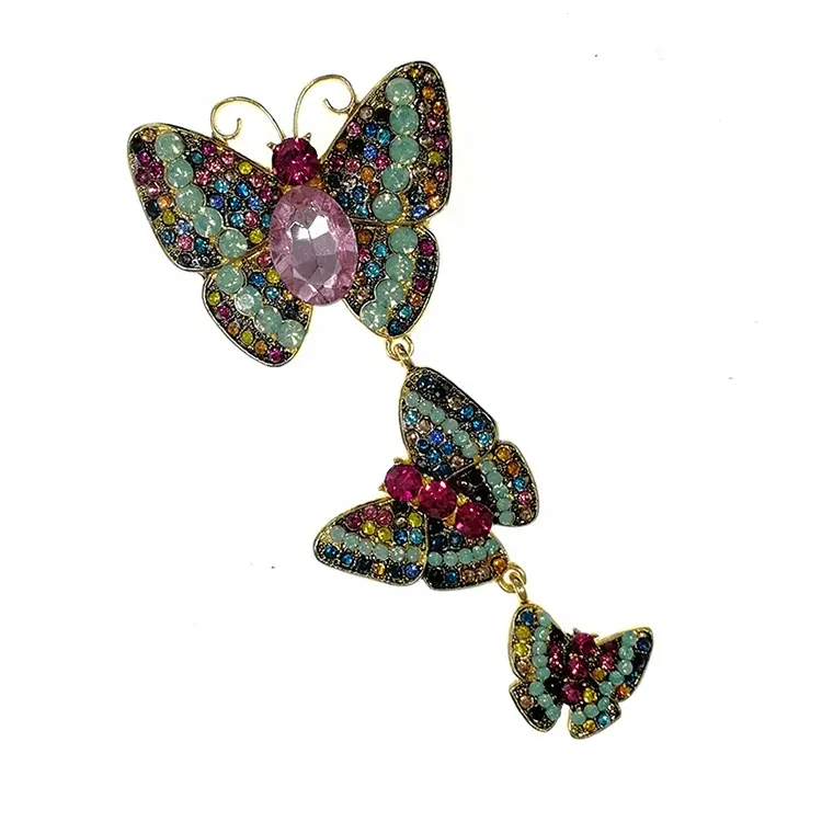 Rhinestone Colorful Animal Three Butterflies Brooch Pin Women Gifts Jewelry Butterfly Brooches