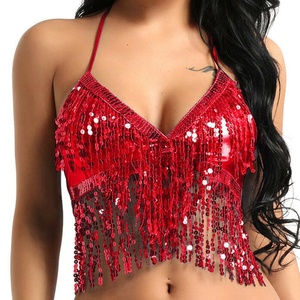 Festivali pullu püskül Halter üstleri göbek dans kostümü gece kulübü disko dans Bralette Choli Tops - Product Image 2