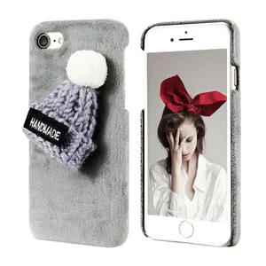 new arrival knitted christmas cap plush cell phone case for iphone 7 plus