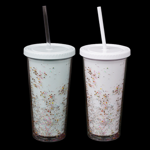 Vaso de plástico reutilizable de doble pared con pajita, tazas de purpurina con logotipo personalizado de alta calidad con paja de 8mm, venta al por mayor, 20oz - Product Image 6