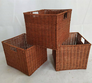 <strong>Square</strong> Shape Handmade Woven Storage Rattan <strong>Basket</strong> With Insert Handles - Product Image 1