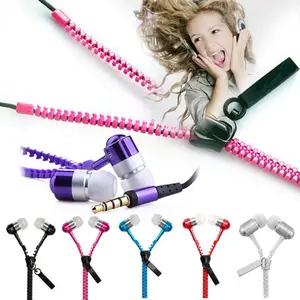 3.5mm zipper earphone in-ear wired headphone with microphone headset for phone zipper head set