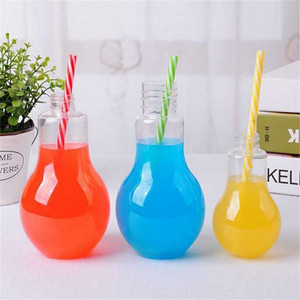 Quà Tặng Thời Trang 300ML Chai Nước Miệng Lớn Cốc Nhựa Hình Bóng Đèn Chai Nước Loại Ống Hút Có Nắp Trẻ Em Hoạt Hình LFGB - Product Image 5