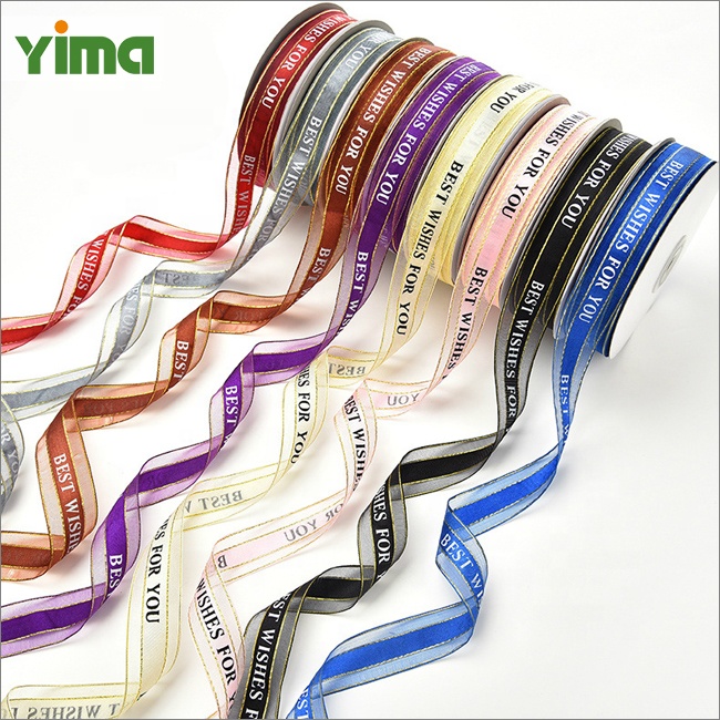 Ribbon Bow Decoration Wire Edged Satin Printing Fashion Decoration Gift Packing Ribbon Custom logo