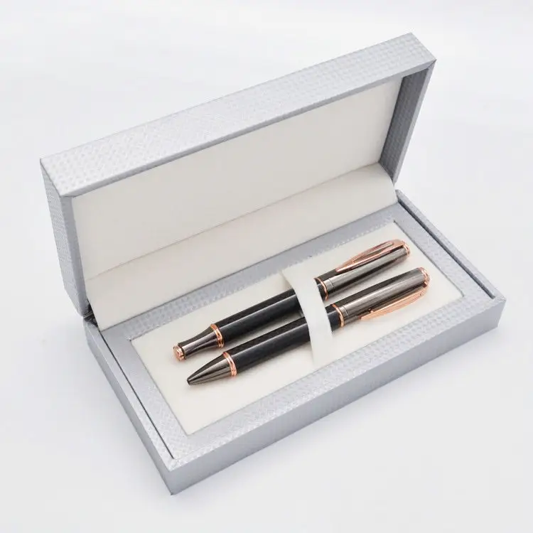 Coffret stylo à bille et cylindre en Fiber de carbone, 1 pièce, cadeaux élégants, argent gris, noir, ensemble stylo à bille, boîte de luxe