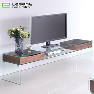 Contemporary Clear <strong>Glass</strong> <strong>TV</strong> <strong>Stand</strong> with High Gloss White Painting Drawers - Product Image 2