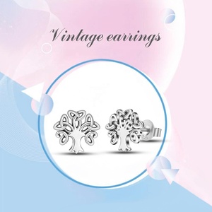 925 Sterling Silver Celtic <span class=keywords><strong>albero</strong></span> <span class=keywords><strong>della</strong></span> <span class=keywords><strong>vita</strong></span> trasparente Piccolo Orecchio Viti Prigioniere dell'orecchino - Product Image 5