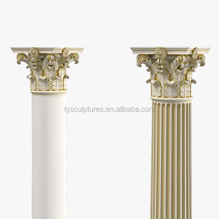 Classical European luxury high quality art work stone marble columns with 24k gold for interior building house villa ornament