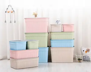 Decorative plastic large clothes laundry clear stackable storage container trunk bin set