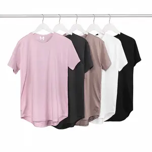 2022 Neues Design Longline weiß schlichten Jungen gebogenen Saum benutzer definierte Logo T-Shirt