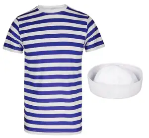 Camiseta de algodão sailor listrada azul personalizada, 100%