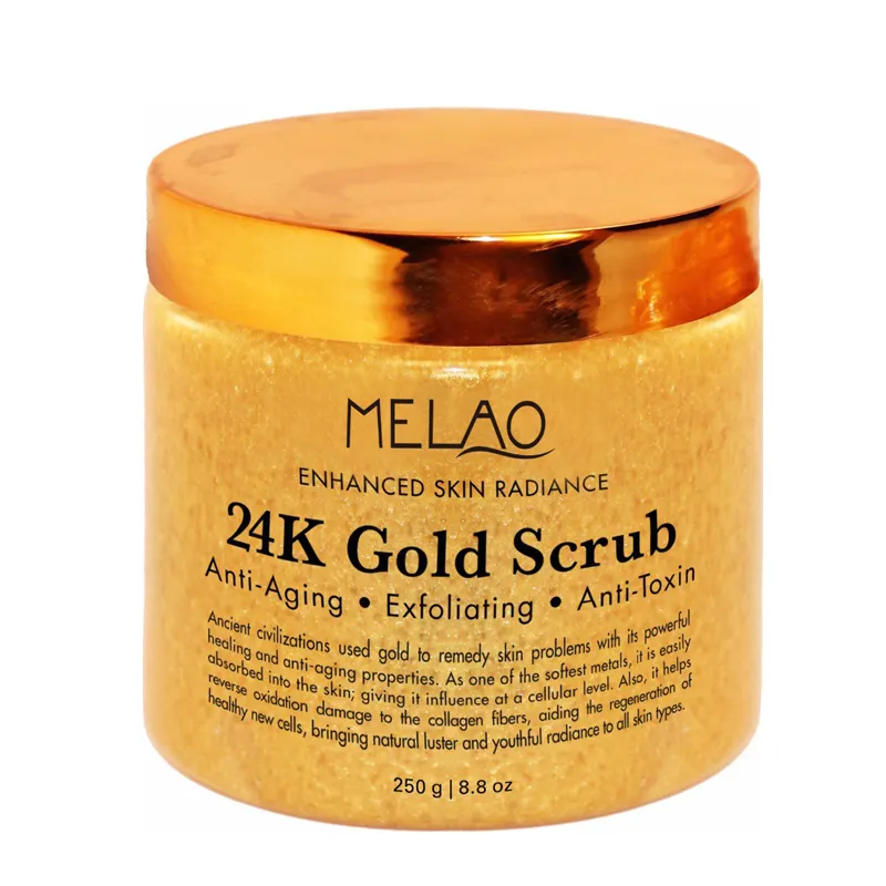 MELAO 24K Scrub Tubuh Emas Kuno Anti Penuaan Scrub Wajah Pengelupasan Kulit Pemutih Pengencang Wajah 250G 8.8 Oz