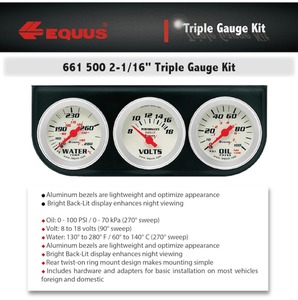Kit de jauges universelles EQUUS 2-1/16" pour voiture, température de l'eau, pression d'huile, voltmètre - Product Image 2