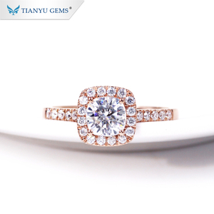 Tianyu Gems Custom Jewelry Manufacturer Rose Gold halo 7mm Cushion Brilliant Cut Moissanite Wedding Engagement Ring - Product Image 5
