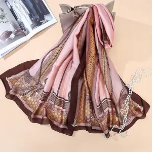 Европейская мода Женская дорожная Солнцезащитная пляжная шаль шелковый шарф-цепочка с принтом