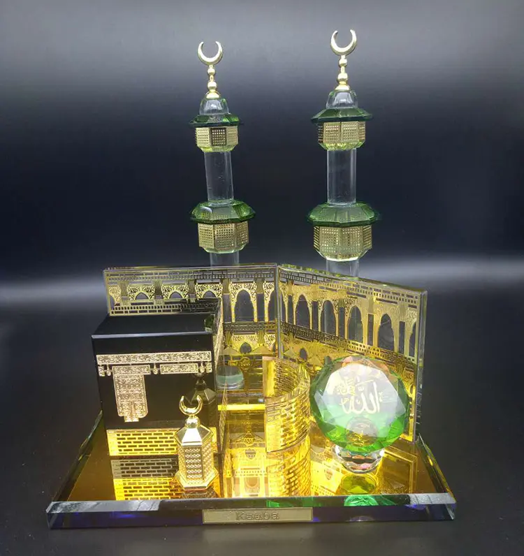 24 K Gold Plated คริสตัลของขวัญของที่ระลึกคริสตัล Kaaba รุ่น