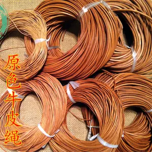 Corda de couro redonda artesanal da moda, cor natural, feita à mão, corda