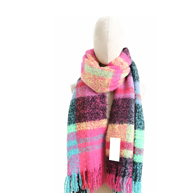 Girl Long Oversized Fashion Tartan Woven Scarf For Ladies