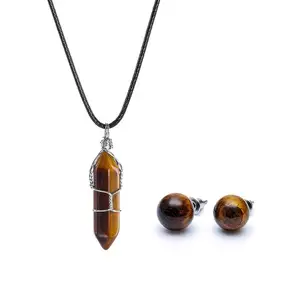 Grote Promotie Tiger Eye Natuursteen Bullet Ketting Oorbellen Sieraden Set