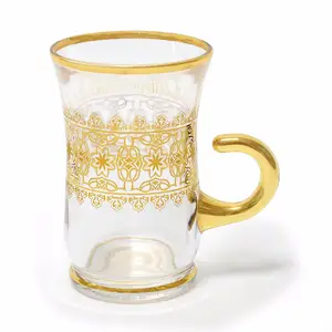 古典玻璃中国厂100% 手工制作中国咖啡茶水杯套装配金色彩绘