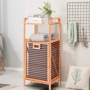 Extraíble de bambú cesta de lavandería de listones marco ahorro de espacio con <span class=keywords><strong>estante</strong></span> - Product Image 1