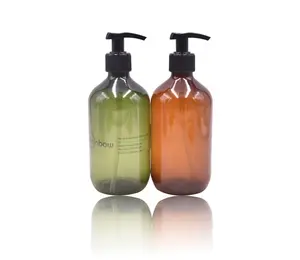 2023 boston round hair plastic shampoo bottle packaging, empty green brown shampoo bottle 500ml