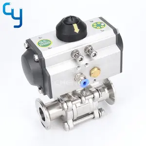 Stainless steel sanitary pneumatic three piece ball valve