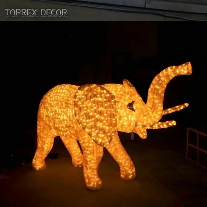 Desain baru 3D besar LED menyala dekorasi gajah diterangi akrilik Motif luar ruangan ornamen natal IP65 nilai bertenaga AC