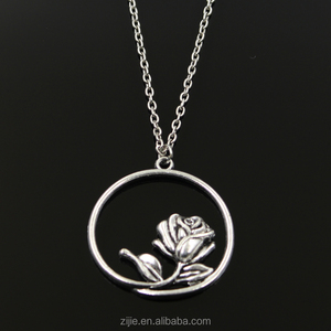 Joyería de encargo <span class=keywords><strong>lindo</strong></span> de la alta calidad aleación de zinc plata orar Rose flor colgante collar - Product Image 1