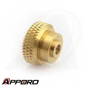 APPORO CNC Lathe Turning Part Manufacturer Free Cutting Brass Control Knob Knurled Nut Cap