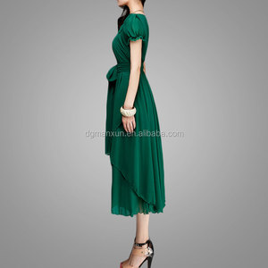 <span class=keywords><strong>Verde</strong></span> de la gasa irregular dobladillo de la cintura atado corto elegante manga de la llamarada <span class=keywords><strong>vestido</strong></span> - Product Image 2