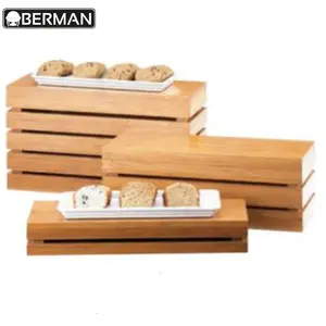 3 tier buffet dekoration lebensmittel holz tisch display steigleitungen für restaurant buffet ausrüstung