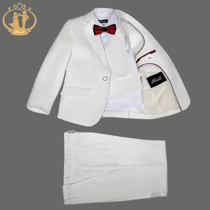 卸売6-13歳子供のための白い結婚式のスーツ3個セット男の子のスーツ男の子のための白いスーツ