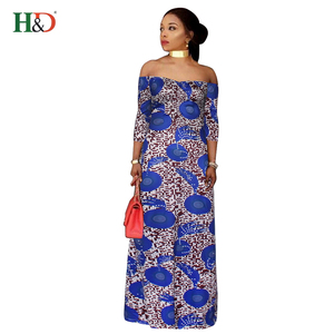 H & <span class=keywords><strong>D</strong></span> precio barato al por mayor cera Africana Kitenge diseños del vestido fuera de hombro vestido - Product Image 3