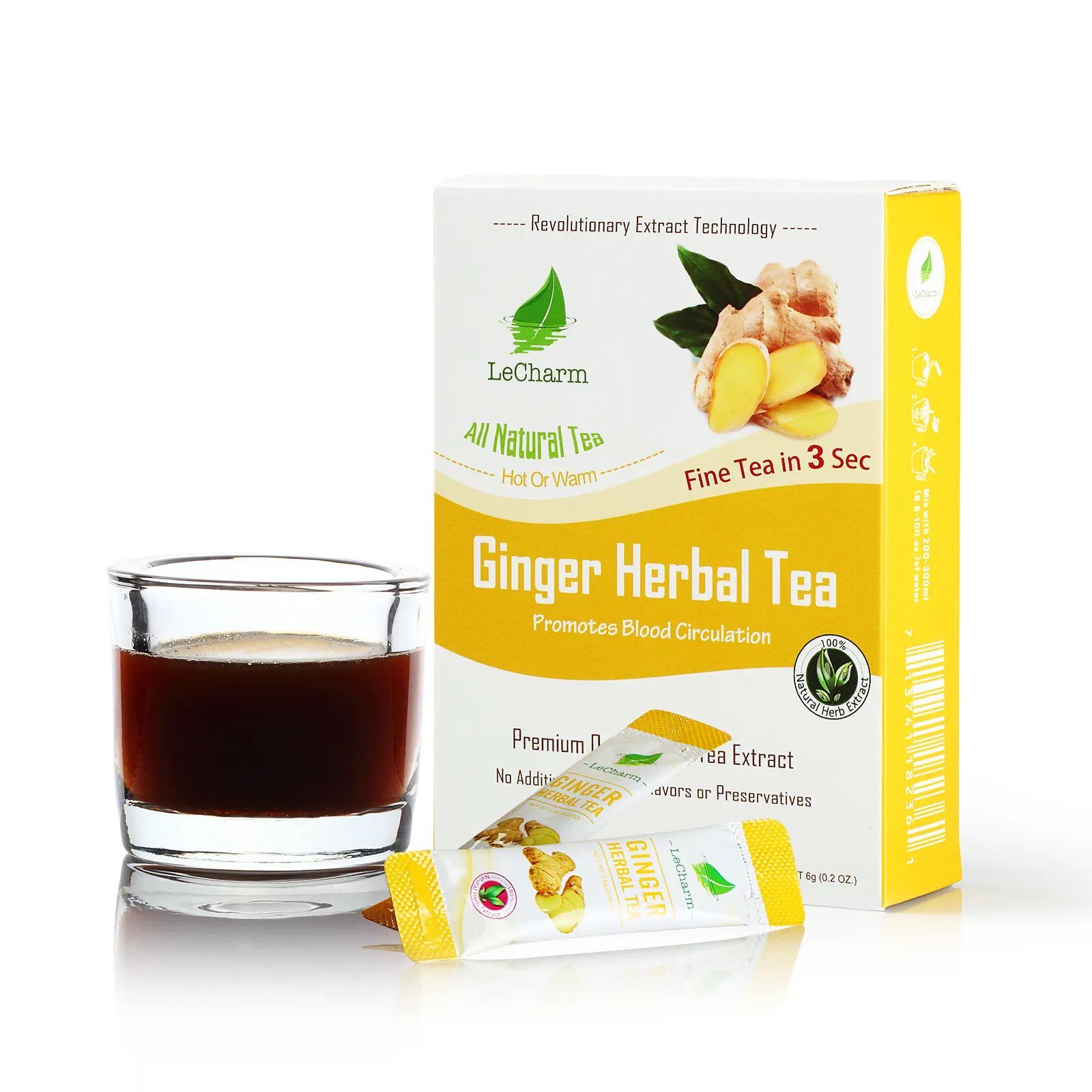 Natural Black Tea Extract Stick package Instant Honey Ginger Tea Powder