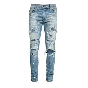 DiZNEW Classic Indigo Crystal Paint distressed jeans For Men