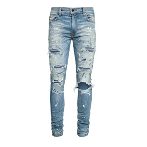 DiZNEW Classic <strong>Indigo</strong> Crystal Paint Distressed <strong>Jeans</strong> for <strong>Men</strong> - Product Image 1