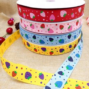 Bán buôn tùy chỉnh thiết kế logo đầy màu sắc in Grosgrain Băng dâu tây mô hình Grosgrain <span class=keywords><strong>Ribbon</strong></span> Rolls để đóng gói - Product Image 1